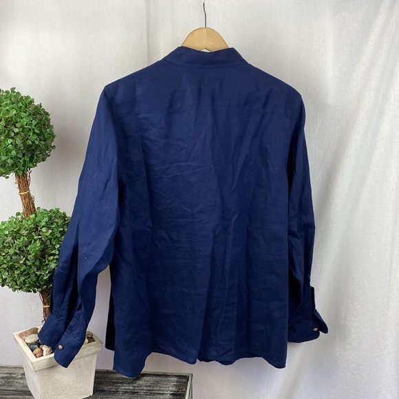 Ralph Lauren 100% Linen Navy Blue Long Sleeve Button Up Top Shirt Blouse 1X Plus - Picture 3 of 6